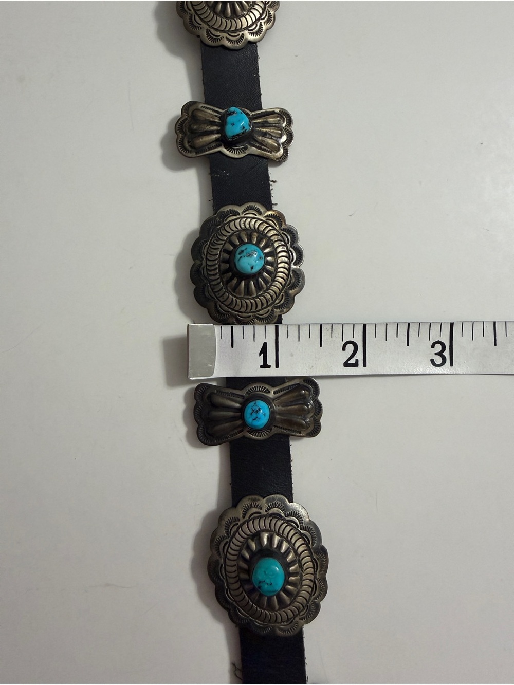 Vintage Sterling Silver Turquoise Navajo Style Concho Belt Stamped JE - Picture 9 of 9